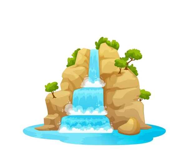 Horský Vodopád Potoka Izolované Karikatury Vody Kaskády Pád Kaskády Útesu — Stockový vektor