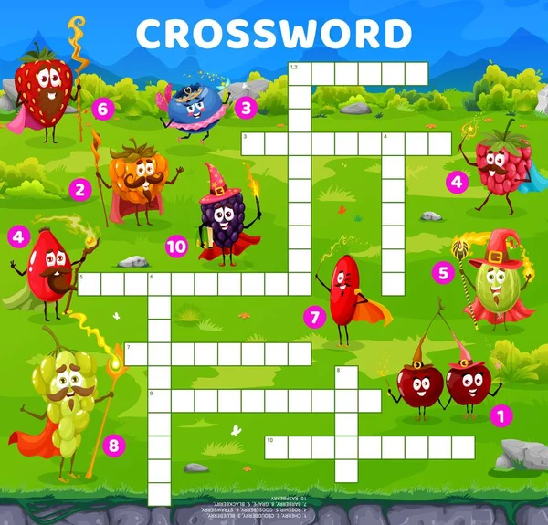 Kreuzworträtsel Spiel Gitter Zeichentrickmagier Und Zauberer Kinder Kreuzworträtsel Quiz Vektor — Stockvektor