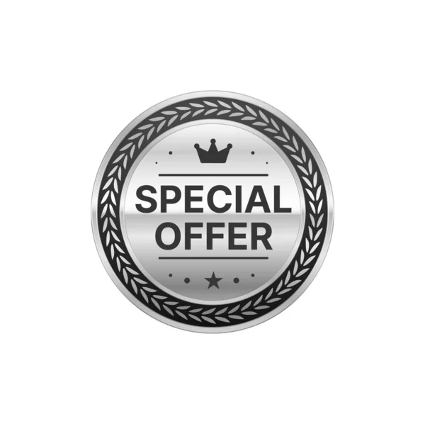 Speciální Nabídka Stříbrný Odznak Štítek Prodejní Samolepku Nebo Prémiovou Visačku — Stockový vektor