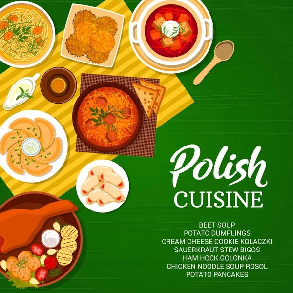 Die Speisekarte Der Polnischen Küche Umfasst Vektorgerichte Mit Pflanzlichen Fleischgerichten — Stockvektor