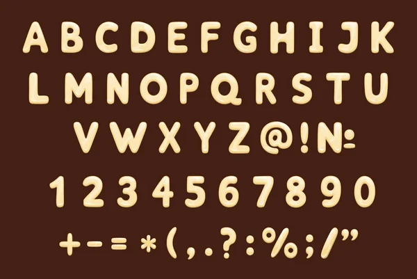 Witte Chocolade Lettertype Type Zoete Lettertype Melkachtige Choco Alfabet Vector — Stockvector