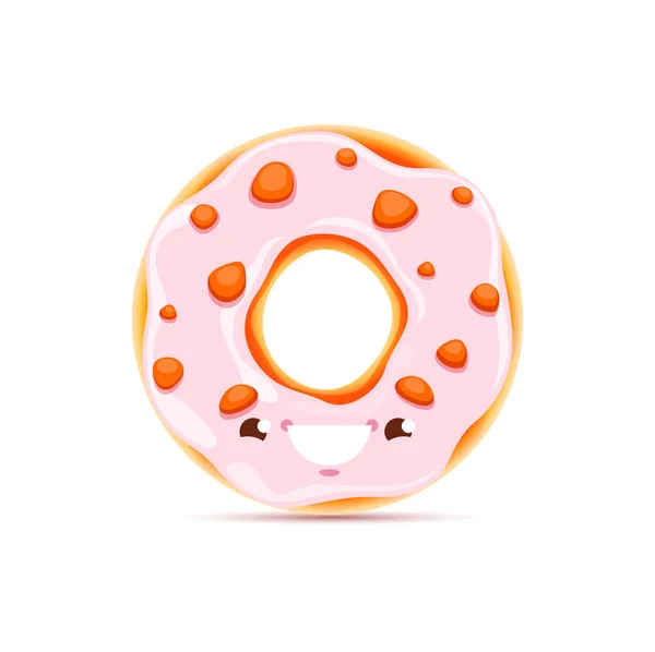 Cartoon Donut Personage Grappig Vectordessert Met Glazuur Hagelslag Kawaii Bakkerij — Stockvector