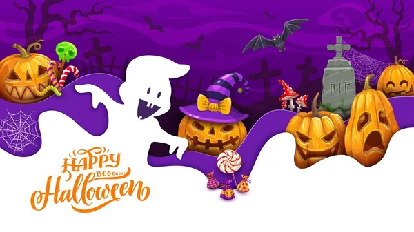Halloween Papper Klippa Banner Med Tecknad Pumpa Tecken Glad Halloween — Stock vektor