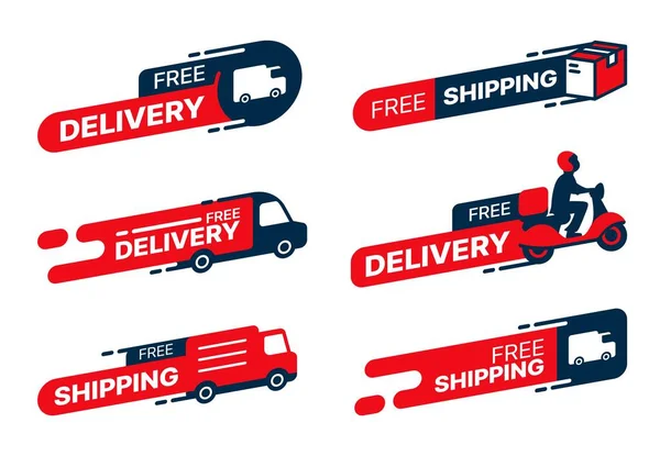 Free Delivery Icons Fast Shipping Courier Service Labels Vector Truck — Stock Vector