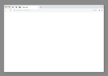 İnternet web tarayıcısı pencere arayüzü modellemesi. Arama çubuğu olan boş vektör ekranı, internet sayfası modeli. Sekme elemanları olan bir site çerçevesi. pc için araç çubuğu simgelerine sahip boş ağ sınır şablonu