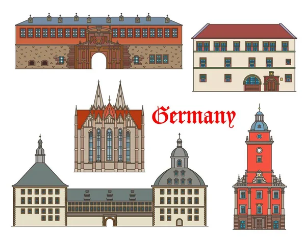 Γερμανία Κτίρια Gotha Και Muhlhausen Διανυσματική Αρχιτεκτονική Και Γερμανικά Ορόσημα — Διανυσματικό Αρχείο
