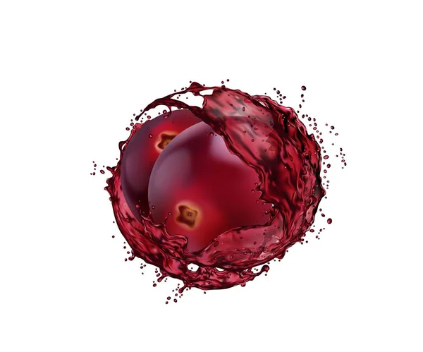 Lingonberry Berry Juice Splash Fruit Liquid Swirl Realistic Vector Beverage — Stock Vector