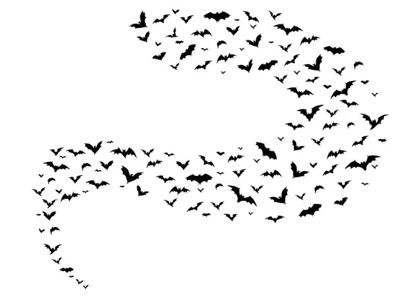 ハロウィンのコウモリを飛んで 吸血鬼の動物の群れの孤立したベクトル黒のシルエットは白い背景に飛ぶ 不気味なコウモリの翼の群れ不気味な動物の生き物グループフローグラフィックデザイン要素 — ストックベクタ