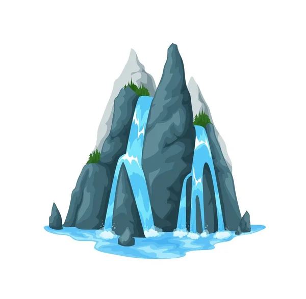 Cascade Montagne Dessin Animé Cascade Eau Éclaboussures Vectorielles Jets Eau — Image vectorielle