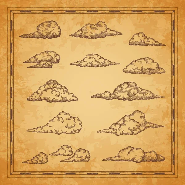 Vintage Kartenwolken Und Bewölkungsskizze Für Adventure Karte Vektorhintergrund Piratenschatzinsel Und — Stockvektor