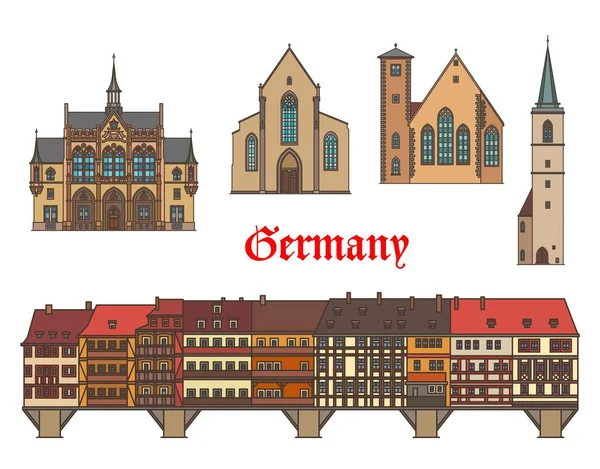 Germany Architecture Buildings Erfurt Thuringia Vector Travel Landmarks German City — Stock Vector