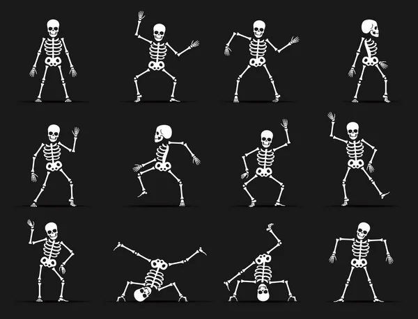 Skeleton Dance Animated Game Sprite Vector Set Funny Halloween Monster — Stock Vector