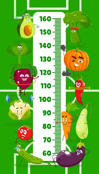 Kids Height Chart Cartoon Vegetables Athletes Field Growth Meter Ruler — Stock Vector