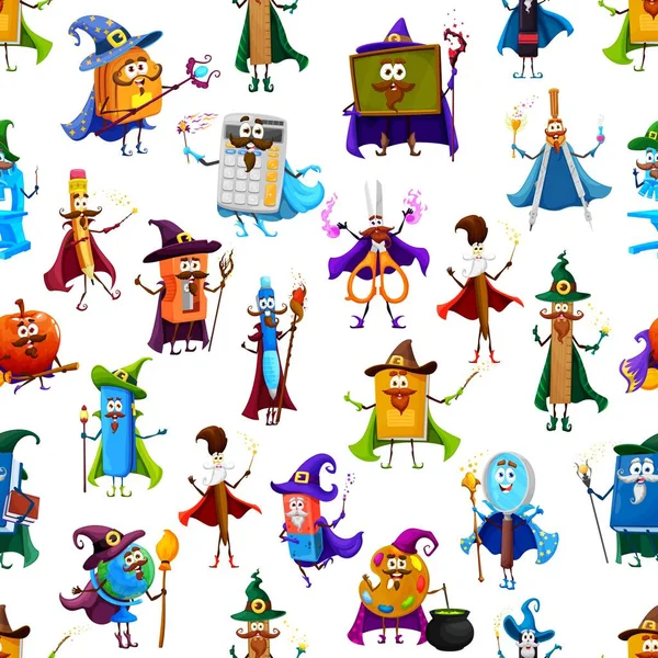 Cartoon Halloween Schulfiguren Nahtlose Muster Vektor Hintergrund Mit Niedlichen Figuren — Stockvektor