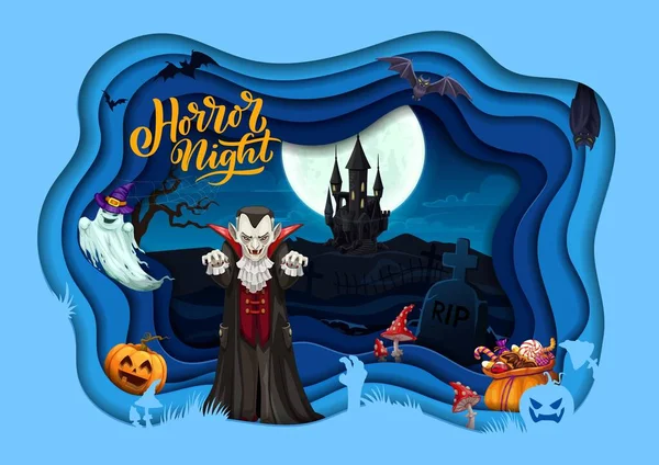 Cartel Papel Vampiro Dibujos Animados Halloween Dibujos Animados Vector Diseño — Archivo Imágenes Vectoriales