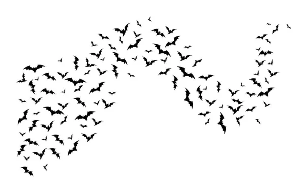 Flygande Halloween Fladdermöss Kurva Våg Flyga Vit Bakgrund Isolerade Vektor — Stock vektor