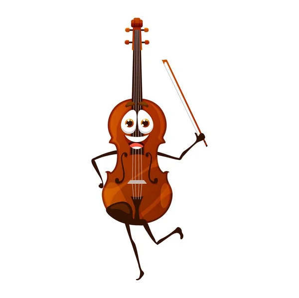 Cartoon Dancing Violin Character Isolated Vector Fiddle Musical String Instrument — Stock Vector