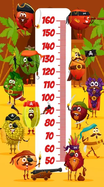 Cartoon Piratas Frutas Tropicais Corsários Tabela Altura Das Crianças Medidor — Vetor de Stock
