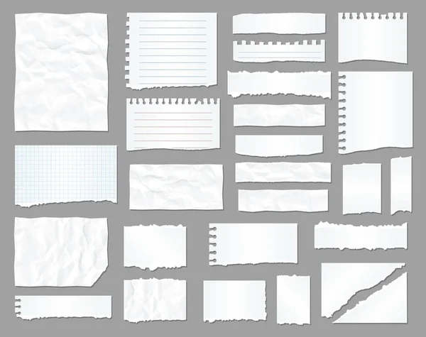 White Torn Paper Rip Paper Pieces List Notebook Crumpled Realistic — Stock Vector