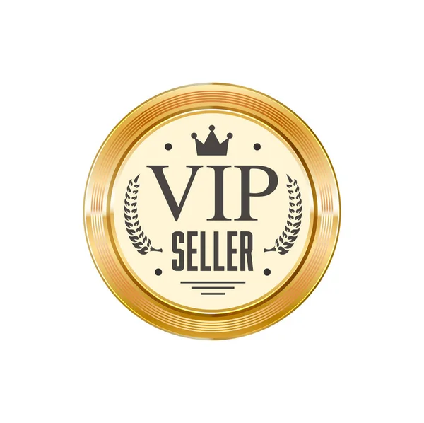 Vendedor Vip Insignia Dorada Etiqueta Redonda Metal Brillante Oferta Especial — Vector de stock