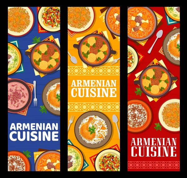 Вірменські Кулінарні Знамена Суп Ягнячого Йогурту Сочевиця Сушеними Абрикосами Рисом — стоковий вектор