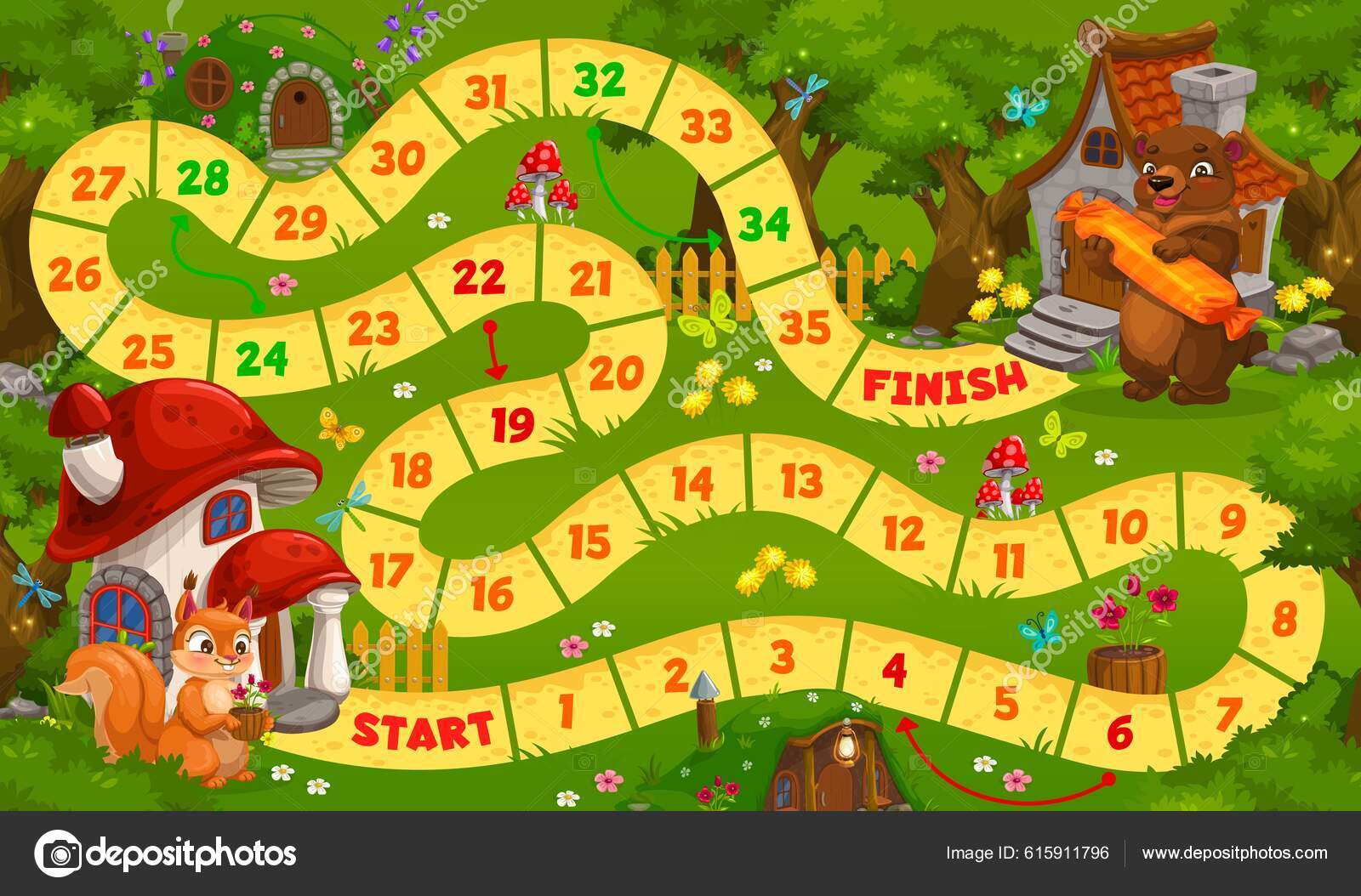 Jogo de tabuleiro snakes and ladders para atividade educacional