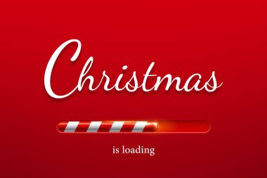 Noel yükleme barı. Xmas gerçekçi vektör arkaplanı ya da kapağı, kış tatillerinde indirimli bayrak ya da arka plan kutlaması. Noel arifesi bekliyor, geri sayım kırmızı duvar kağıdı şeker kamışı çizgili yükleme çubuğu