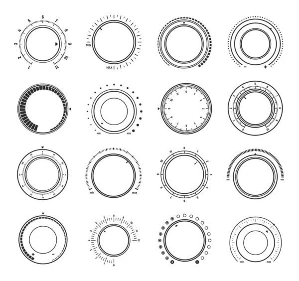 Hangerő Kerek Gomb Kapcsoló Tárcsa Zene Hangvezérlő Interfész Szabályozók Teljesítményszabályozó — Stock Vector