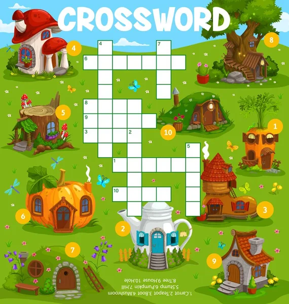 Crossword Planilha Cartoon Casa Fadas Habitações Encontrar Jogo Perguntas Respostas — Vetor de Stock