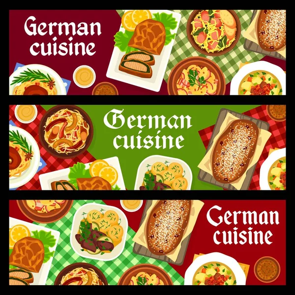 Cozinha Alemã Banners Refeições Restaurante Costeleta Porco Chucrute Com Bacon — Vetor de Stock