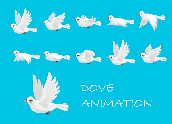 Flying White Dove Motion Animation Cartoon Bird Fly Sky Action — Stock Vector