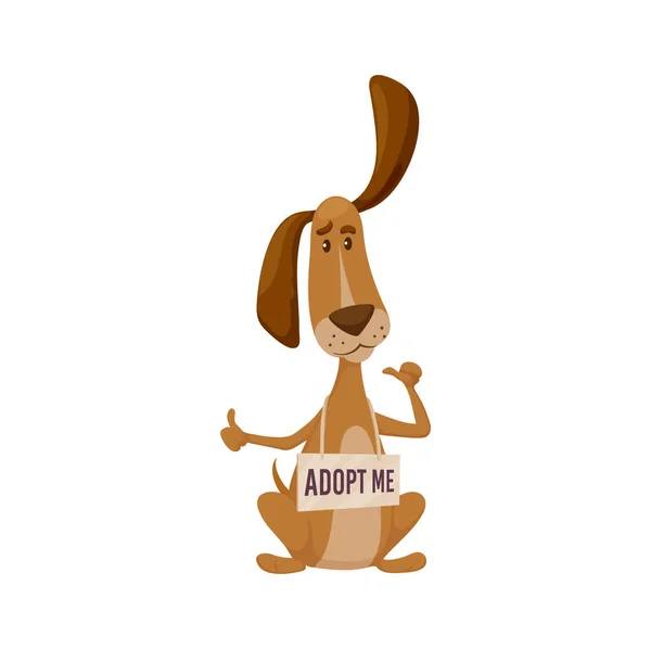 Adopt Dog Cartoon Vector Puppy Adopt Signboard Hanging Neck Help — Stock Vector