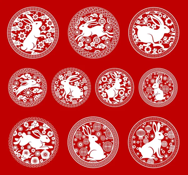 Horoscope Nouvel Chinois Lapin Icônes Rondes Symboles Vectoriels Animaux Zodiaque — Image vectorielle