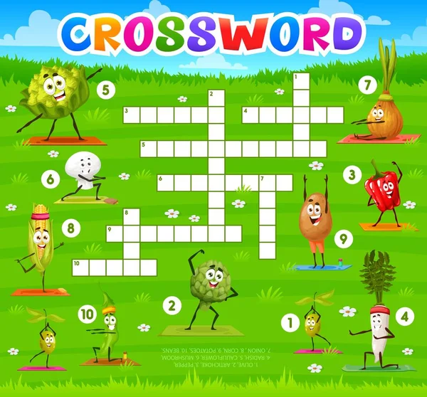 Cartoon Vegetables Yoga Fitness Crossword Grid Find Word Quiz Game — Stock Vector