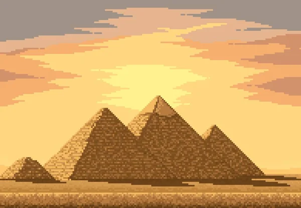 Pyramides Pixels Bits Dans Désert Égyptien Rétro 8Bit Écran Arcade — Image vectorielle