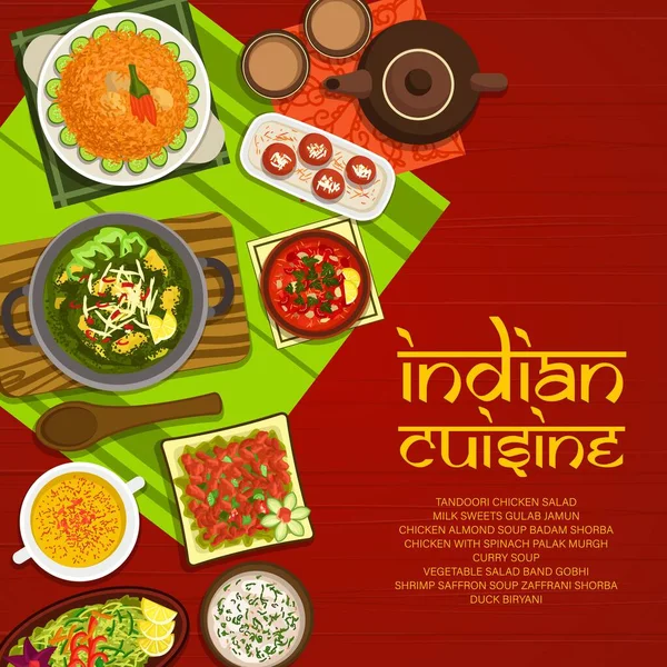 Indian Cuisine Menu Cover Vector Spice Food Asian Restaurant Vegetable — Stock Vector