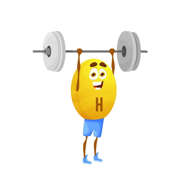 卡通维生素H运动员性格与杠铃 分离载体有趣的生物素胶囊人在健身房举重锻炼 黄健美健美健美健美健美运动 — 图库矢量图片