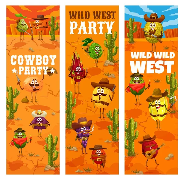 Het Wilde Westen Westerse Cowboypartij Cartoon Ranger Bandiet Cowboy Fruit — Stockvector