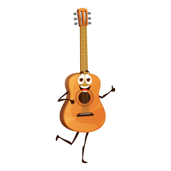 Cartoon Acoustic Guitar Character Isolated Vector Musical String Instrument Personage — Stock Vector