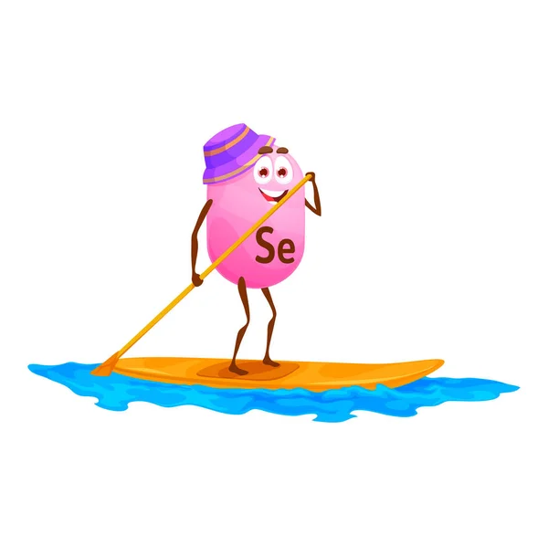 Cartoon Selenium Micronutrient Character Sup Board Vector Funny Sportsman Board — Stock Vector