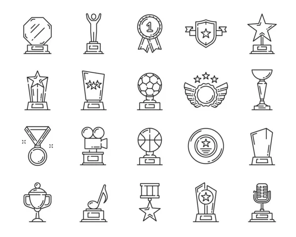 Iconos Trofeos Premio Línea Copas Copas Premio Ganador Vector Mejores — Archivo Imágenes Vectoriales