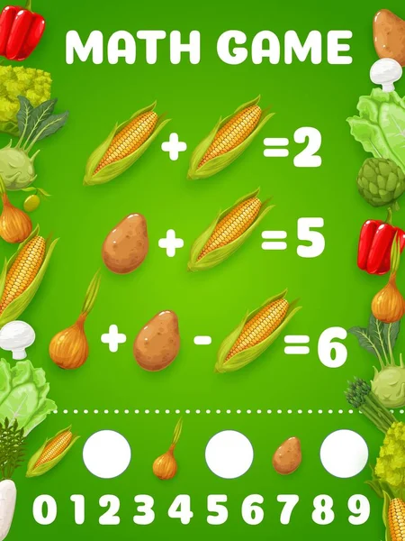 Çizgi Filmdeki Çiğ Sebzelerin Matematik Çalışma Tablosu Vektör Çocuklar Oyun — Stok Vektör