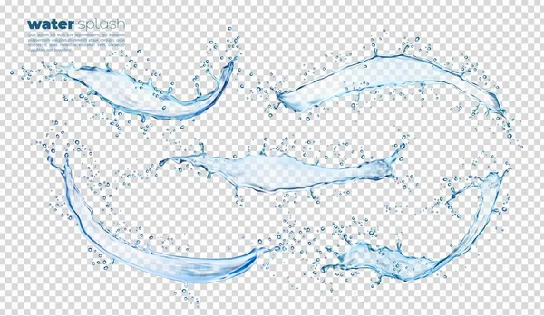 Las Olas Agua Azul Aisladas Salpican Fluyen Con Gotas Salpicaduras — Vector de stock