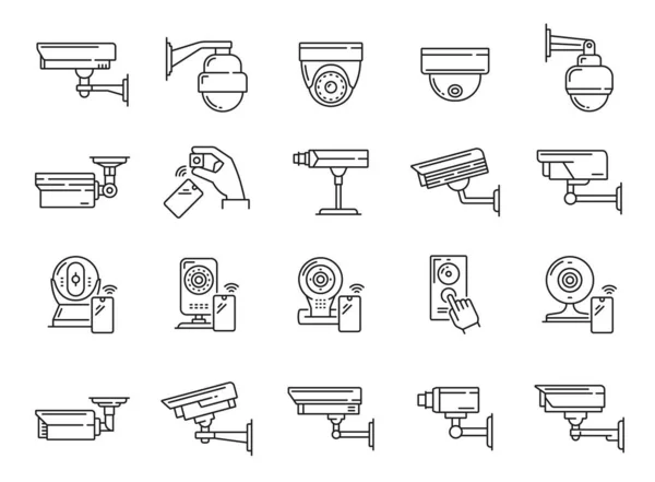 Cctv Icons Camera Security Surveillance Video Control Vector Line Symbols — Stock Vector