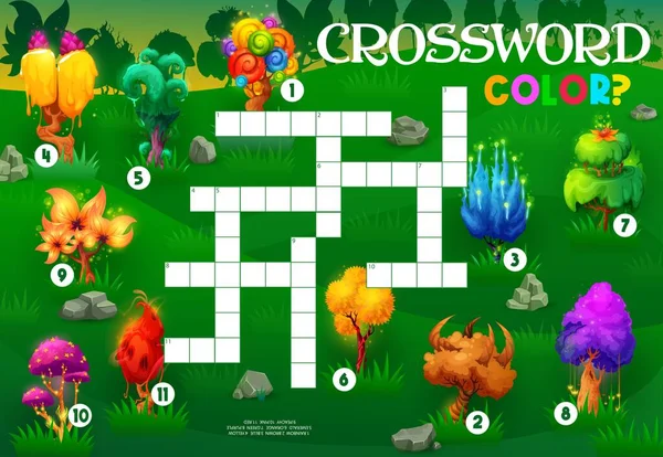 Crossword Griglia Gioco Quiz Trovare Colore Foglio Lavoro Magico Albero — Vettoriale Stock