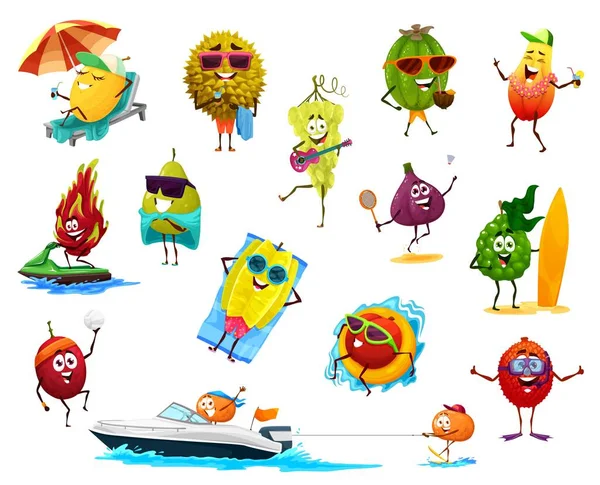 Kreskówka Wesoły Tropikalnych Znaków Owoców Letnich Wakacjach Plaży Wektor Emoji — Wektor stockowy