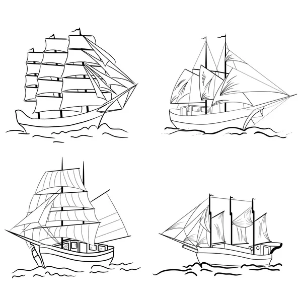 Set of sketch sailing vessel — Stock Vector