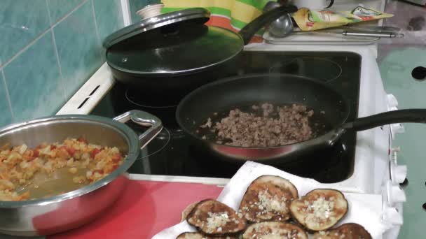 Cocinar malla de carne — Vídeos de Stock