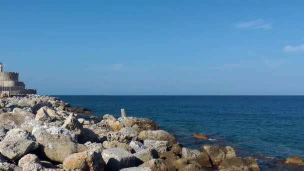 Fort in rhodes port. Rhodes island. Greece. — Stock Video