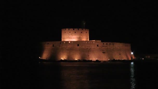 Natt Rhodos fort — Stockvideo